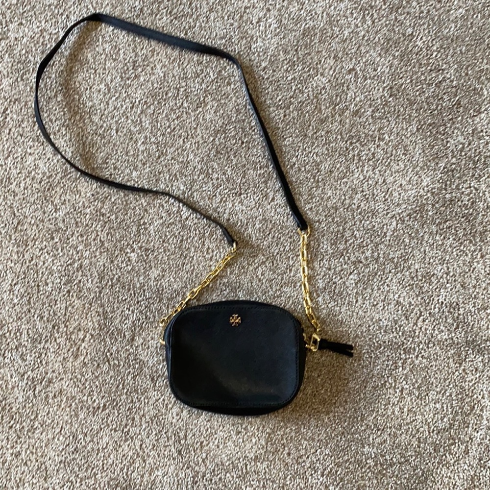 Small Tory Burch Camera Bag Black with Gold Hardware